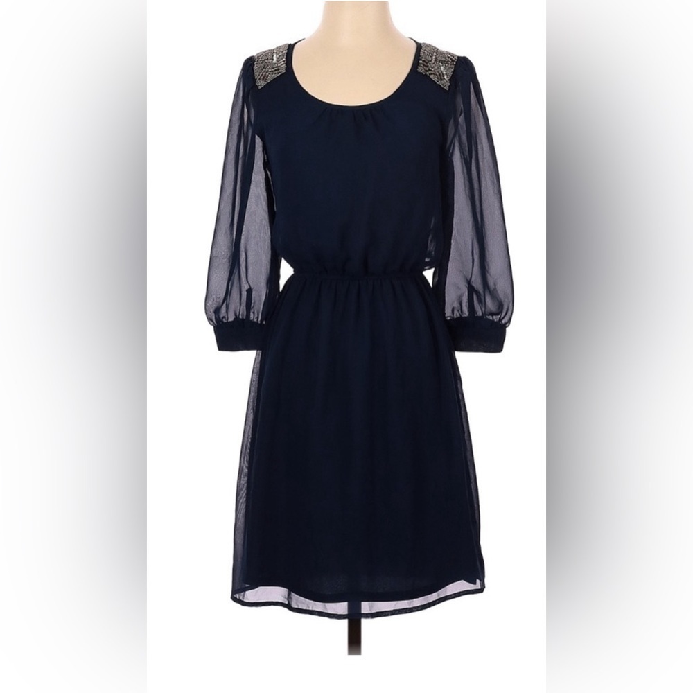 Studio Y Navy Blue Jeweled Shoulder Dress – Size S